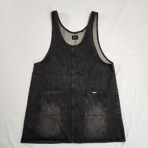 OBEY Lark‎ Black Denim Pinafore Dress Women's Size Large EUC